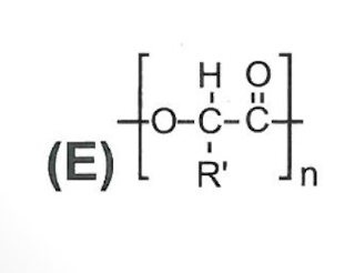 <p>PLA, PGA, PLGA, broken down by hydrolysis</p>