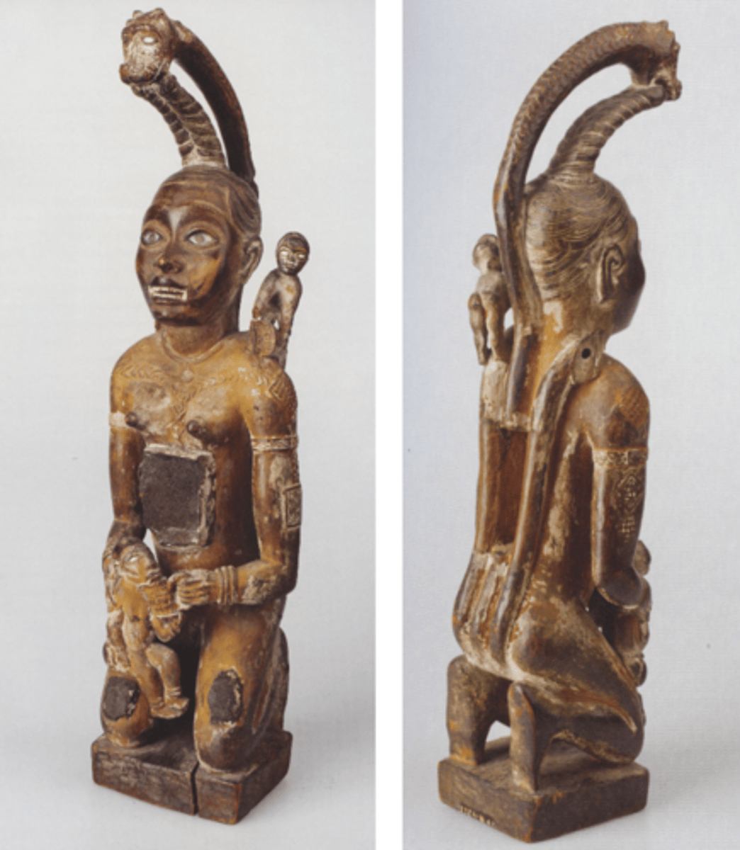 <p>Power Figure: Kneeling Female with Serpents and Secondary Figures</p>