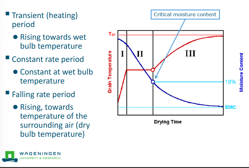 <ul><li><p>Red line = product, plateau = wet bulb temperature</p></li></ul><p></p>