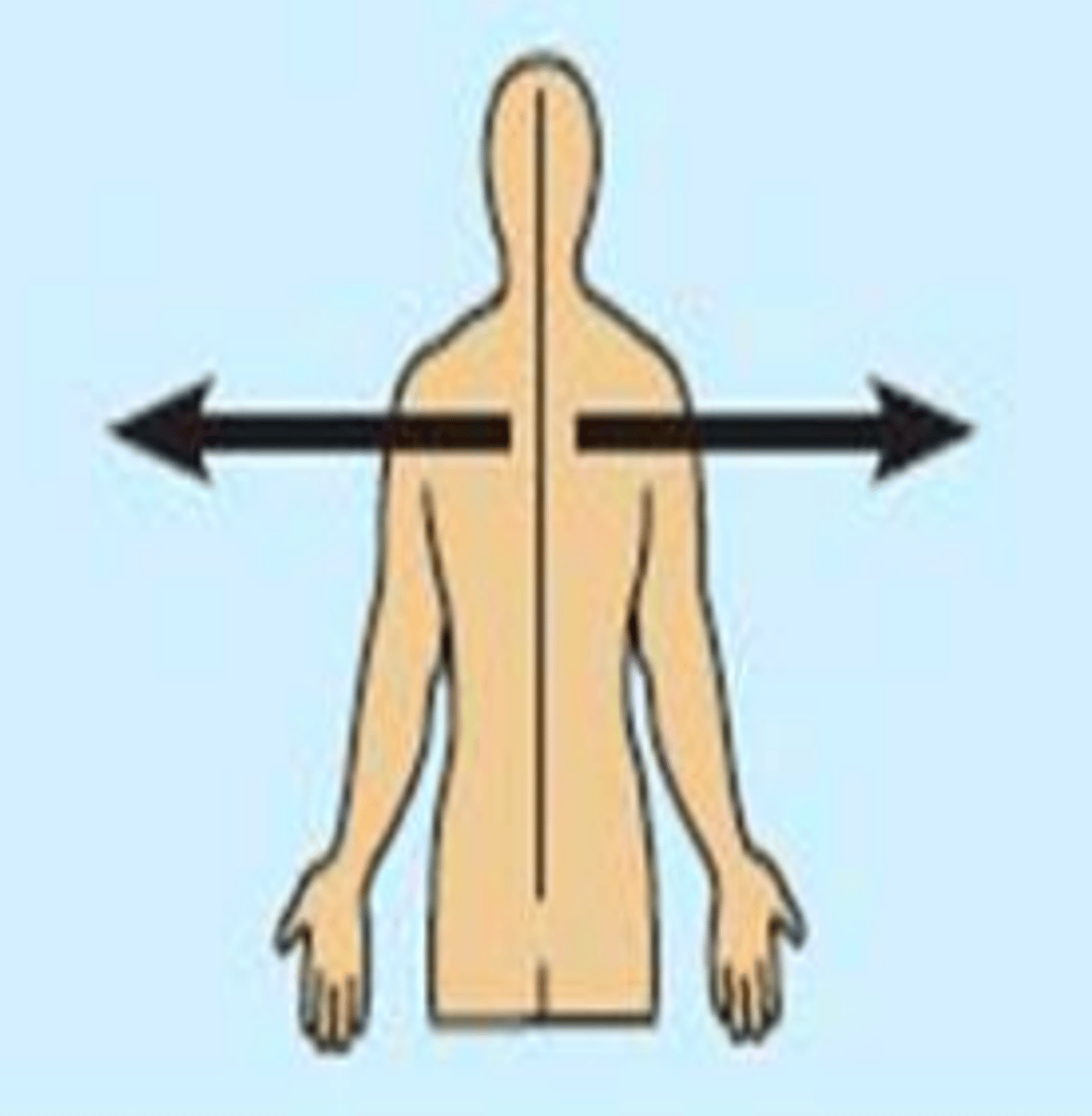 <p>Away from the midline of the body; on the outer side of</p>