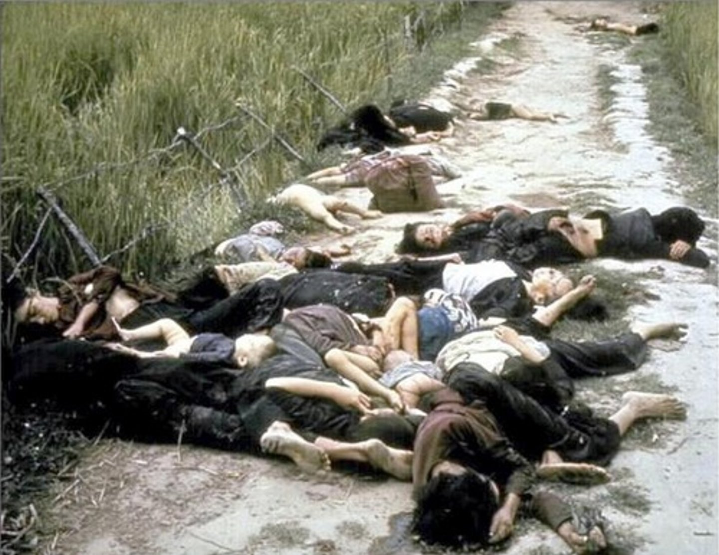 <p>A military "assault" in the small Vietnamese village of My Lai on March 16, 1968, in which American soldiers under the command of 2nd Lieutenant William Calley murdered hundreds of unarmed Vietnamese civilians, mostly women and children.</p><p>The atrocity produced public outrage and reduced support for the war in America and around the world when details of the massacre and an attempted cover-up were revealed in 1971.</p>