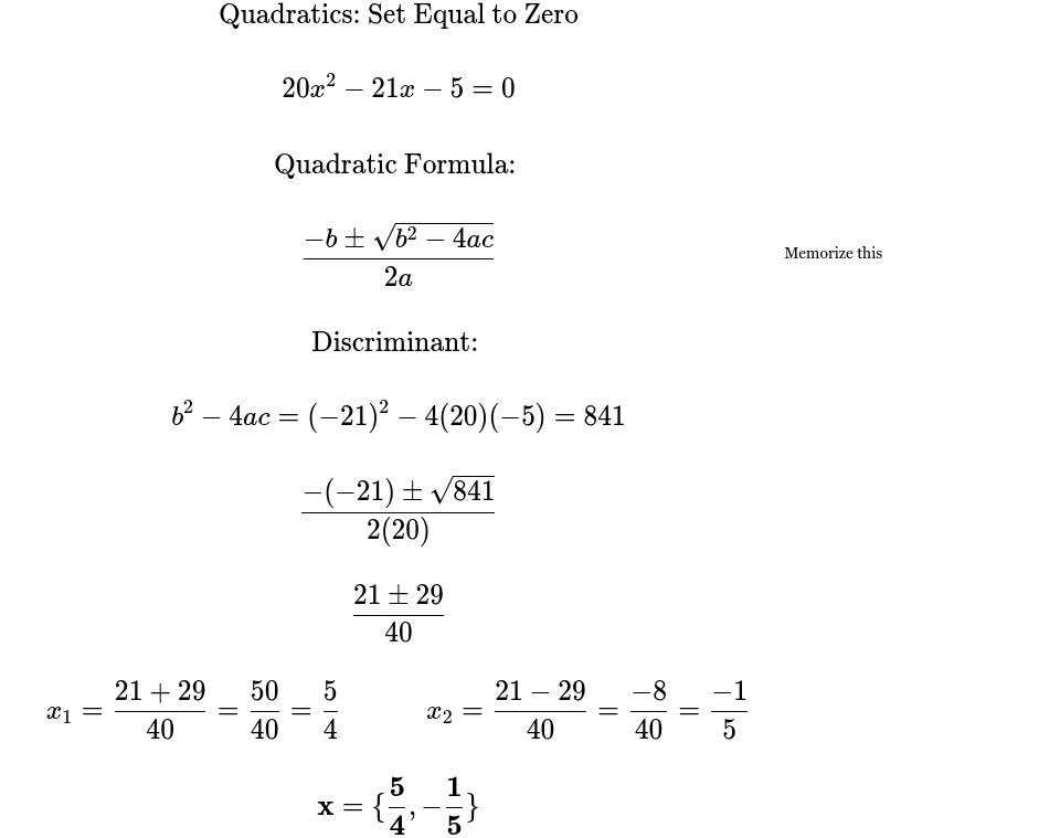 <p>x = {5/4, - 1/5) </p><p>*Remember your parenthesis on everything</p>