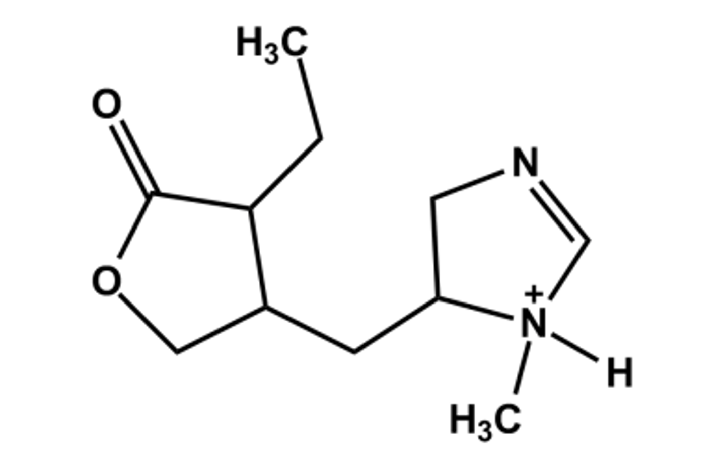 <p>-Natural product from Pilocarpin microfelixis</p><p>- Nonclassical bioisostere of ACh; 3D structure shows approx. correct spacing</p><p>- LogP = 1.0; pKa = 6.8</p><p>- Use: miotic, treatment of dry mouth in Sjogren's syndrome</p>