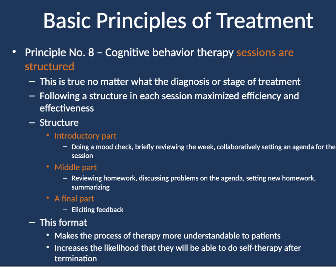 <p>The <strong>introductory part</strong> includes a mood check, briefly reviewing the week, and collaboratively setting an agenda for the session.</p>