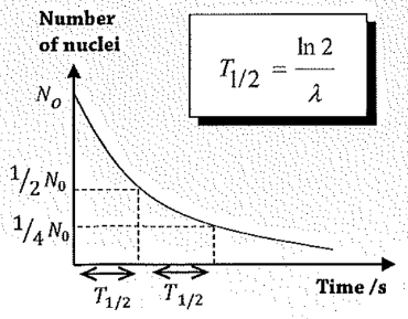 <p>the amount of time it takes for the activity of the substance to decrease to half its original value</p>