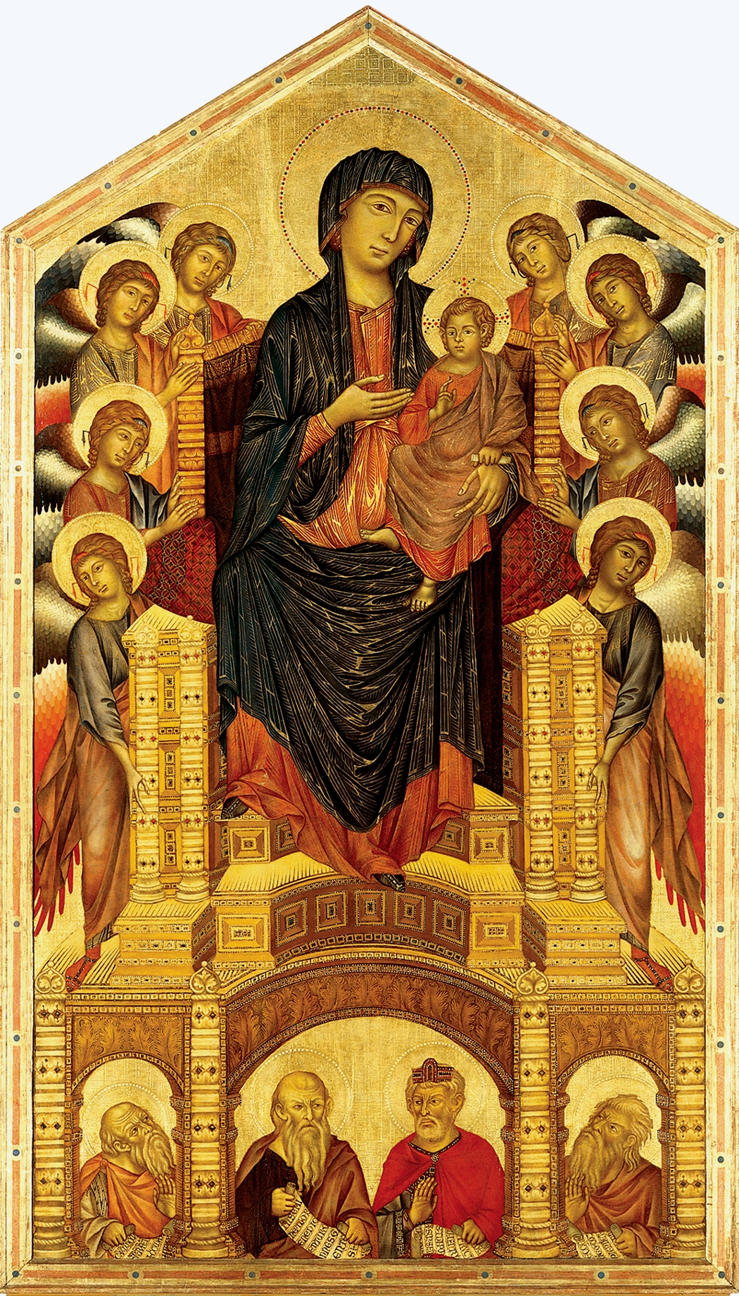 <p>(Byzantine) Cimabue, Madonna Enthroned: Made in-</p>