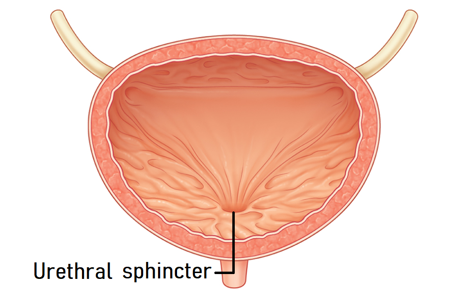 <ul><li><p>Muscles often work to <strong>close off the opening of an organ to ensure substances are temporarily stored</strong> in this organ until it is time for them to be released</p></li><li><p>For example, the picture shows the bladder and highlights its sphincter. The urethral sphincter is a ring of muscle that surrounds one of the openings of your bladder</p></li><li><p>When the muscle is <strong>contracted</strong>, this <strong>opening is closed</strong> off, and <strong>urine is stored</strong> in the bladder</p></li><li><p>When this <strong>muscle relaxes</strong>, the <strong>urine flows through the opening</strong> and is excreted from your body. Usually, it is smooth muscle tissue that is involved in this function</p></li></ul><p></p>