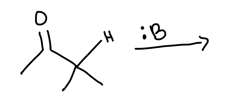 <p>Draw the general reaction of the formation of an enolate, starting with this</p>