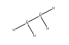 <p>Answer: see attached image:<br><br>Explanation:<br><span>The total number of valence electrons is 14 (5 from each nitrogen atom and 1 from each hydrogen atom). Each atom has a full octet (or duet in the case of hydrogen). Elements in the second period are unable to have expanded octets because there are only four orbitals at the valence level (</span><span style="line-height: normal;">n=2</span><span>).</span></p>