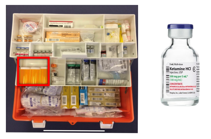 <p>PCP derivative used to block impulses associated with pain perception, produces short acting amnesia without muscular relaxation</p><p>Adult: Pain Management: (For pain >4, but <8 on the Wong Pain           Scale) 0.2mg/kg IV/IO | 0.5mg/kg IN | 0.02mg/kg IM. Max single       dose is 25mg. May repeat Ketamine, ONCE.</p><p>  Patient Sedation: 4 mg/kg IM | 1-2 mg/kg IV/IO* | 1-2 mg/kg IN.            Max single dose is 500mg.</p><p>  Excited Delirium: 4 mg/kg IM ONLY, to a MAX single dose of                 500mg</p><p>Ped: <br>  Pain Management: (For pain >4, but <8 on the Wong Pain                     Scale) 0.2 mg/kg IV/IO* | 0.5 mg/kg IN | 0.02 mg/kg IM. Max             single dose is 25mg. May repeat Ketamine, ONCE.</p><p>  Patient Sedation: 4 mg/kg IM | 1-2 mg/kg IV/IO* | 1-2 mg/kg IN.             Max single dose is 500mg</p>