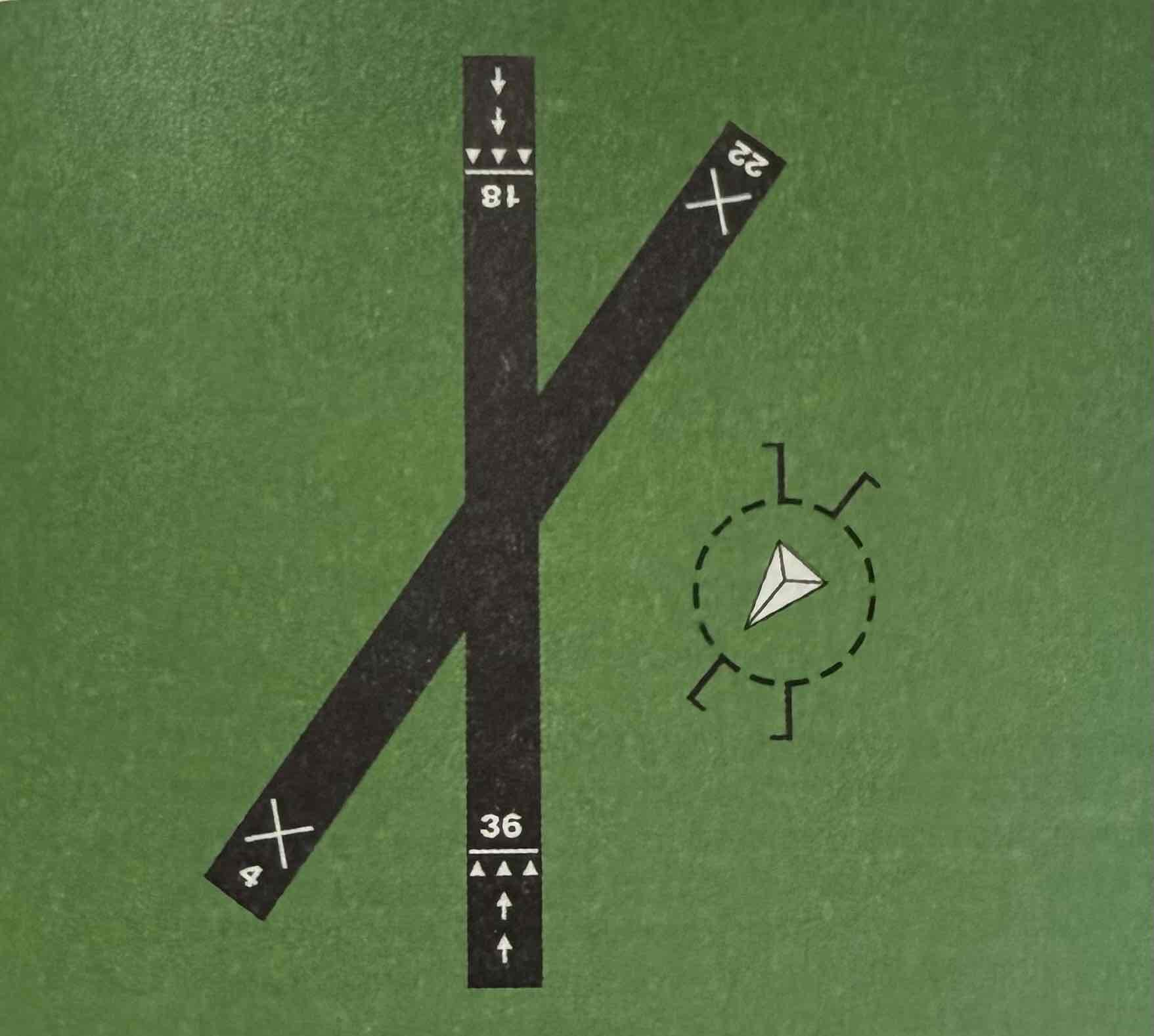 <p>(Refer to figure 49 below) If the wind is as shown by the landing direction indicator, the pilot should land on </p>