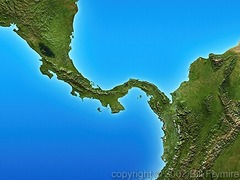 a narrow strip of land that connects two larger landmasses