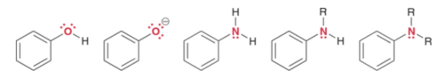 <p>The presence of a lone pair immediately adjacent to the aromatic ring. The lone pair is delocalized into the ring.</p>