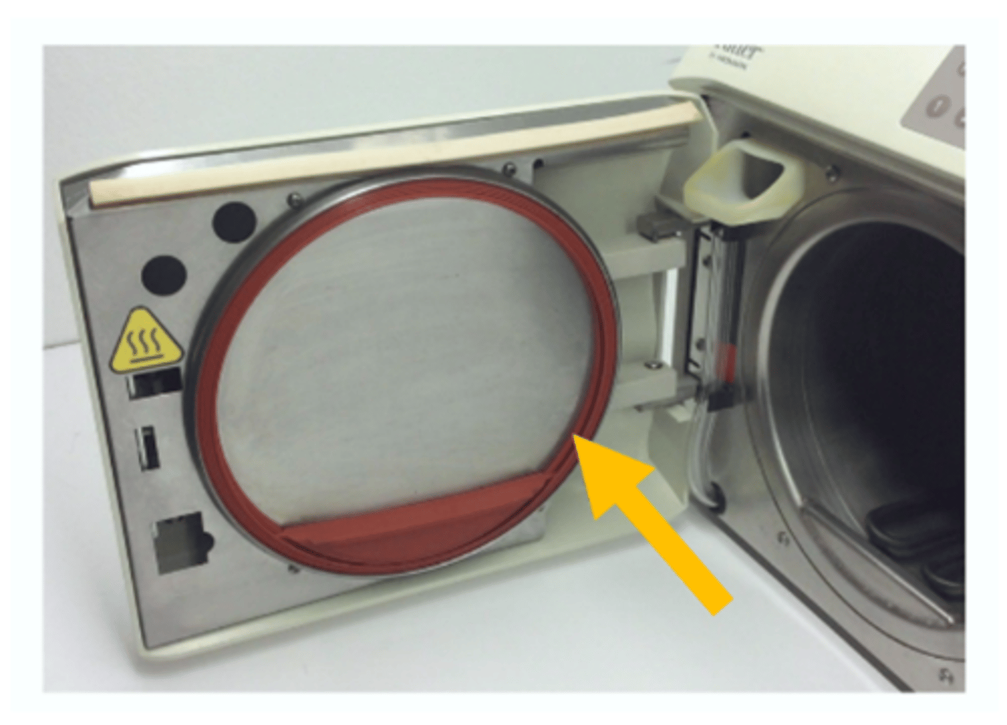 <p>a component of a steam sterilizer's door that maintains a tight seal when the door is closed during sterilization, preventing steam from escaping &amp; air from entering</p>