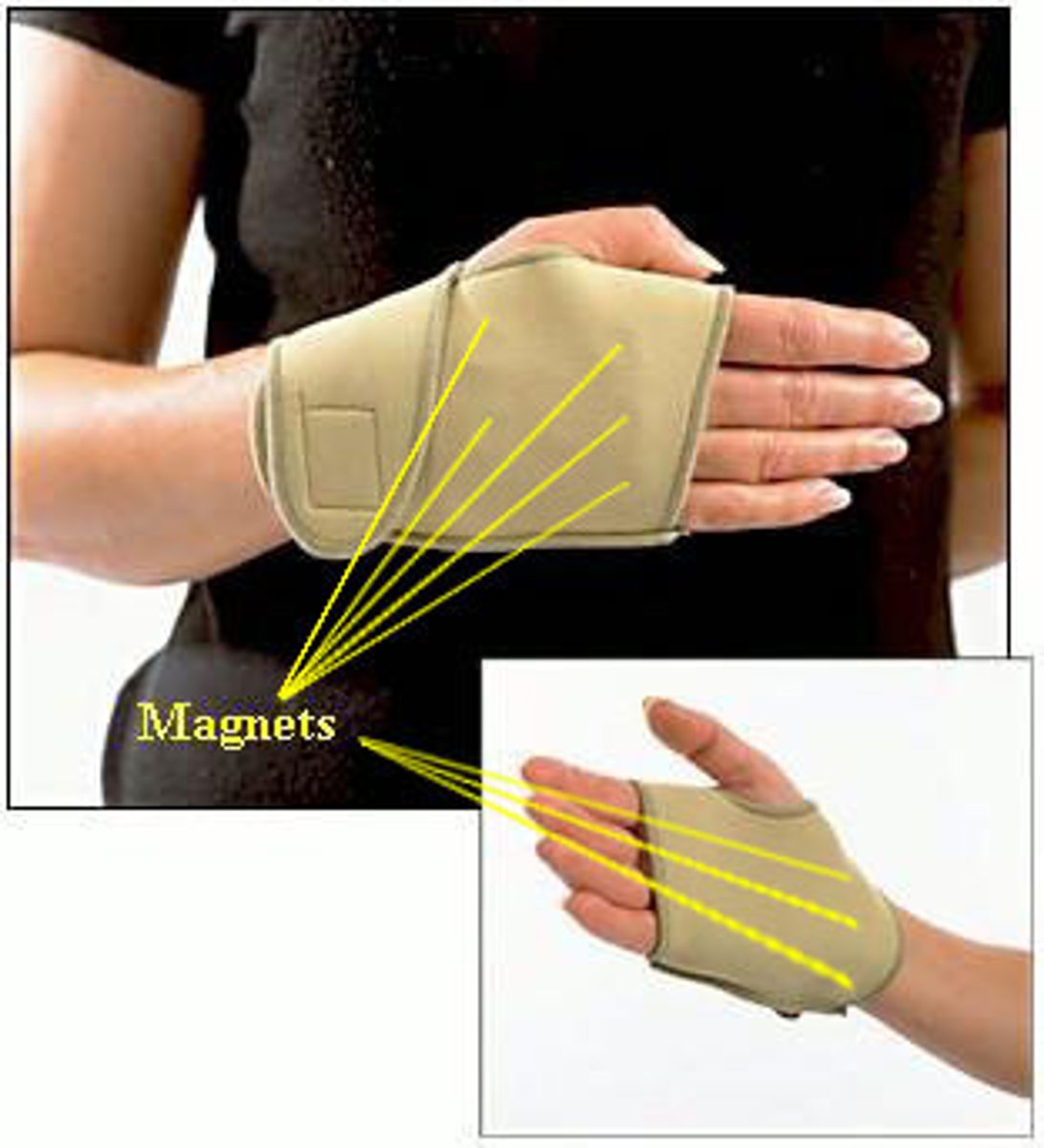 <p>involves varying sizes of magnets used on the body to relieve pain.</p>