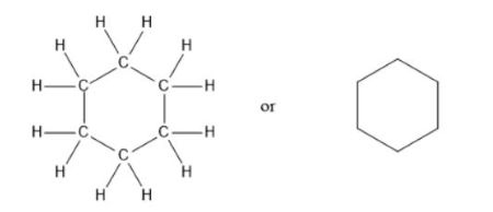 <p>for hexene it has one c=c bond and another line inside of hexagon</p>