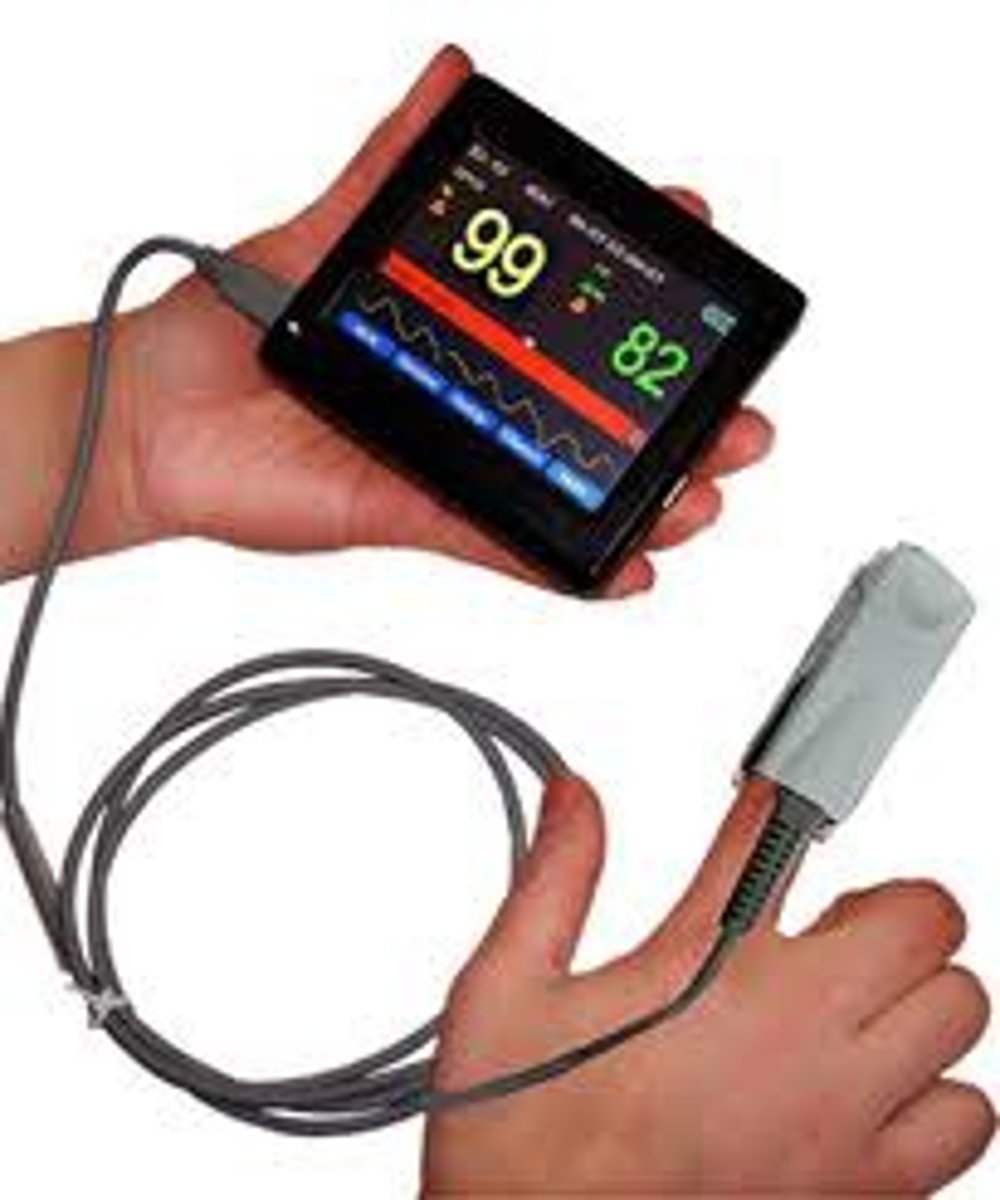 <p>shows blood oxygenation level, pulse rate</p>