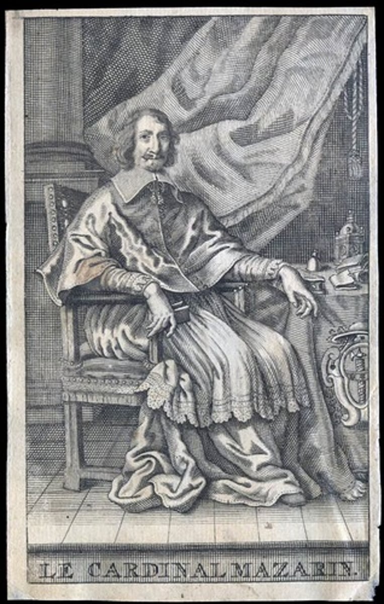 <p>Regent for the boy-King Louis XIV and successor to Cardinal Richelieu as Chief Minister. His attempts to raise revenue lead to the civil wars of 1648-53(The Fronde).</p>