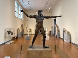 <p>Ancient Greek Art: Early Classical Period- Artemision Zeus, or Poseidon, from the Sea near Cape Artemision, c. 460-450 BCE</p>