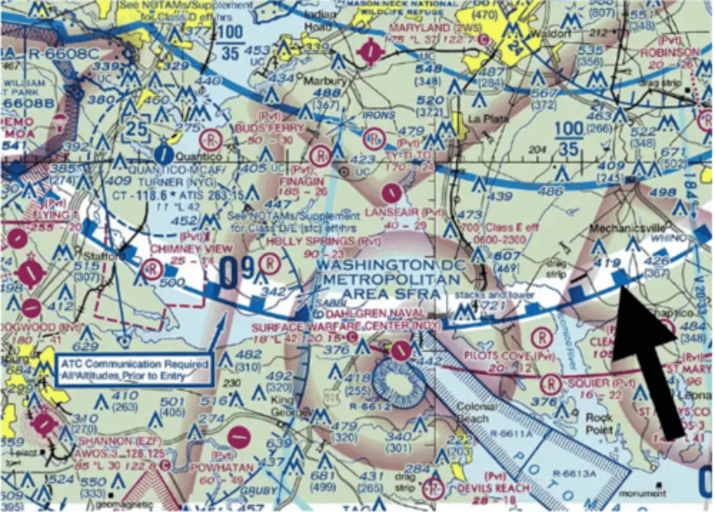 <p>This is the Washington D.C. SFRA or Special Flight Rules Area. While operating within 30 NM from the DCA VOR/DME, you must have received specific training, be transmitting on a discrete squawk code, and be on a special flight plan</p>