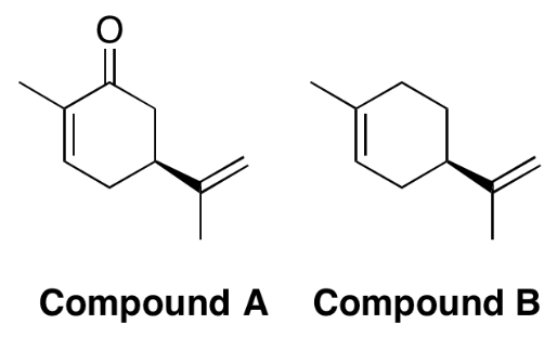 The **more non-polar** compounds elute **first** in silica gel chromatography. In the pair of compounds (see picture), which would be the **first** to **elute** from a silica gel column?