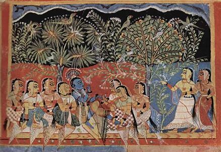 <p>When: 1525-50 (India-Mughal Period) Where: Rajasthan, India Medium: Gouache on paper Extra Facts: Rajput Miniature painting , gita govinda</p>