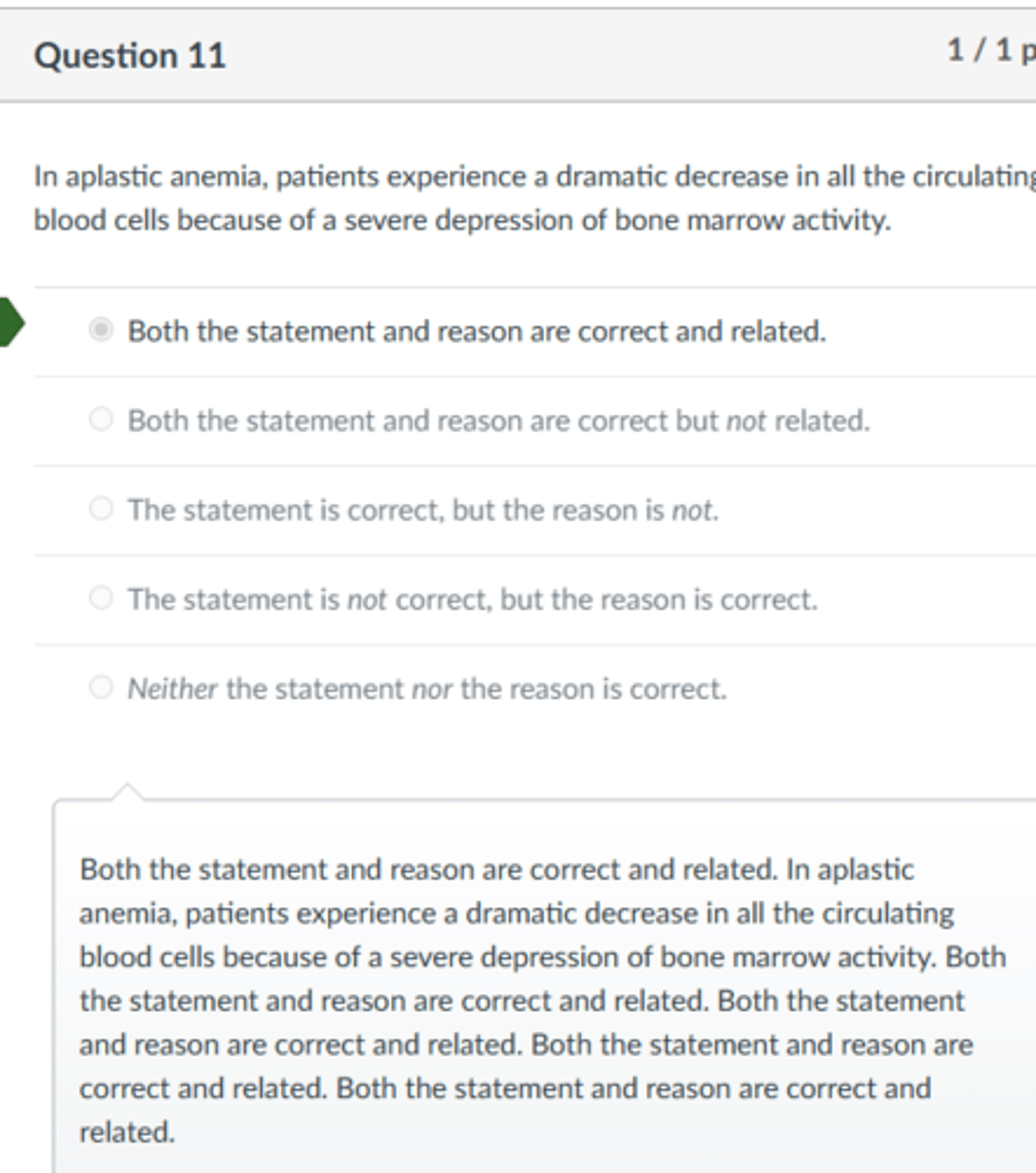 <p>Both the statement and reason are correct and related.</p><p>In aplastic anemia, patients experience a dramatic decrease in all the circulating blood cells because of a severe depression of bone marrow activity. Both the statement and reason are correct and related. Both the statement and reason are correct and related. Both the statement and reason are correct and related. Both the statement and reason are correct and related.</p>