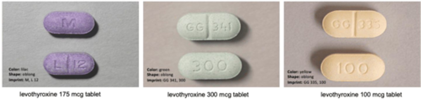 <p>Thyroid Replacement Therapy</p><p>is used to treat an underactive thyroid gland (hypothyroidism).</p><p>Used to treat pituitary failures, Hashimoto disease</p><p>Adverse effects rare unless excessive doses are taken</p>