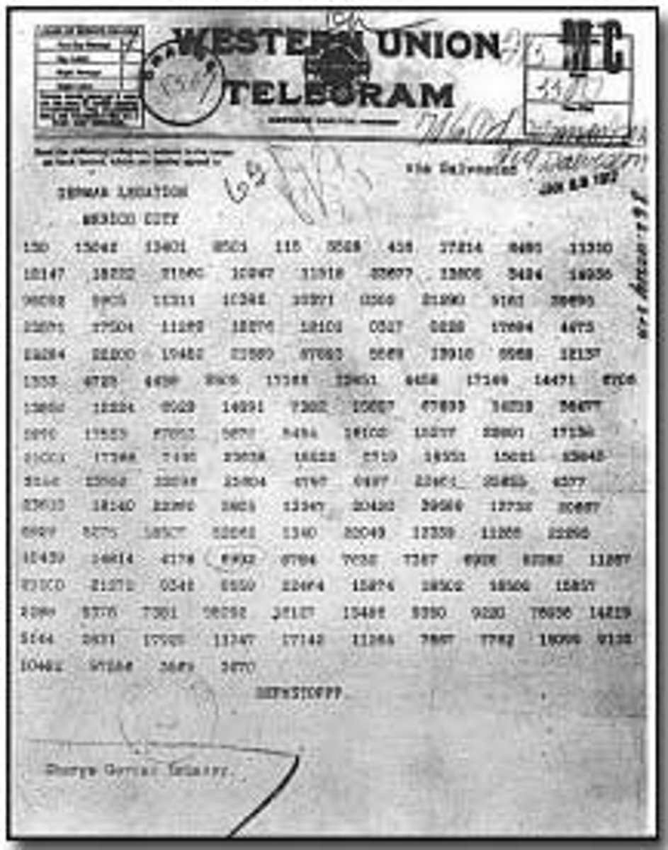 <p>January 1917 the British intercepted a telegram from the German government to the Mexican government offering German support if Mexico declared war against the US; offered to return land Mexico lost the US</p>