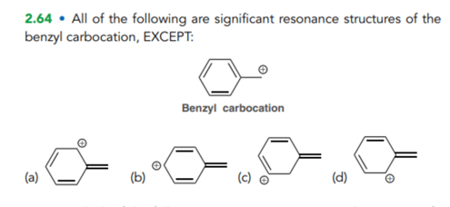 <p>All of the following are significant resonance structures of the benzyl carbocation, EXCEPT:</p>
