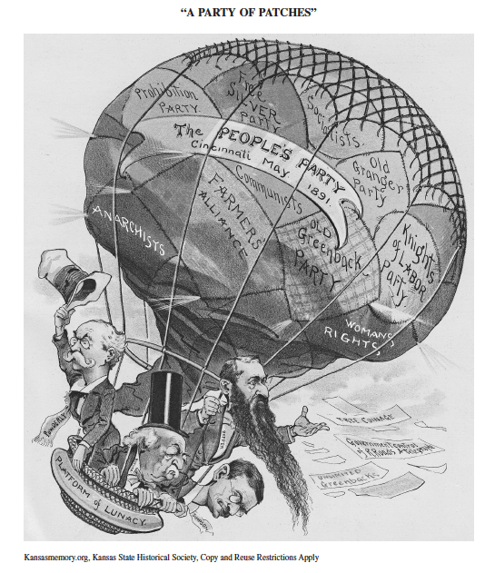 <p>The cartoon suggests that the disparate groups that favored the People’s (Populist) Party typically shared which of the following?</p><p></p>
