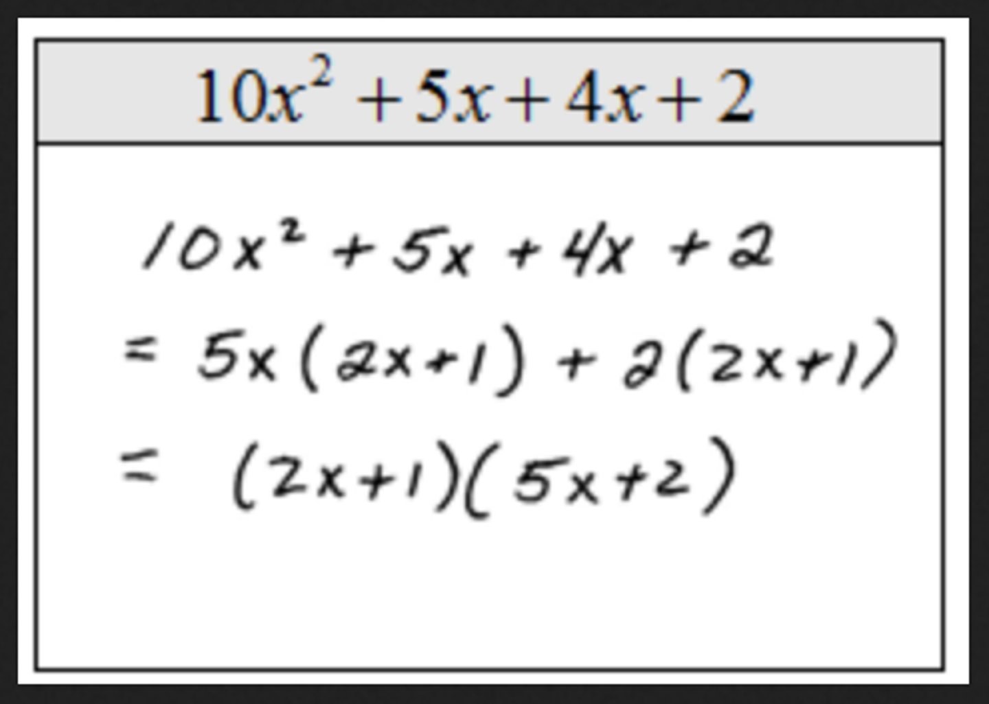 <p>Solve by grouping. Group two sets and then factor those two groups.</p>