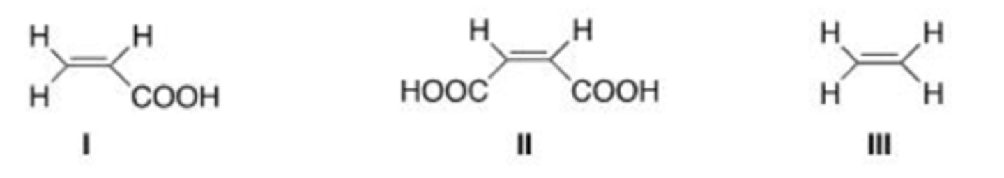 <p>Rank the following dienophile in order of increasing reactivity in a Diels-Alder reaction, listing the least reactive first.</p>