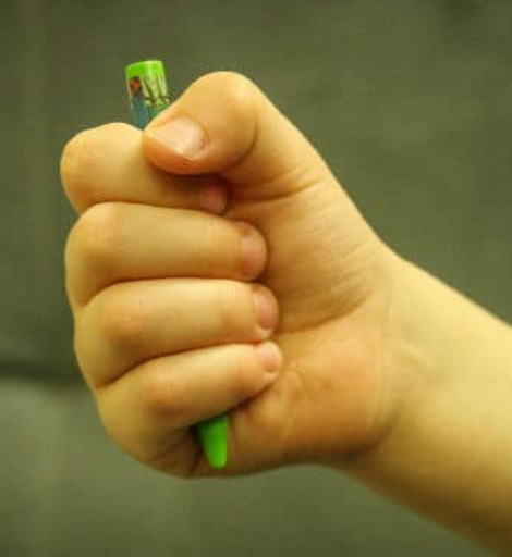 <p>Pencil Grip: <strong>Palmar Supinate (12-15 mo)</strong></p>