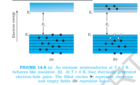 <ul><li><p>Pure/<span>undoped</span> (Si or Ge)</p></li><li><p><span>In intrinsic semiconductors, the number of excited electrons is equal to the number of holes</span></p></li><li><p><span>It shows a low electrical conductivity under room temperature (insulator at 0K) and its conductivity depends on its temperature</span></p></li></ul><p></p>