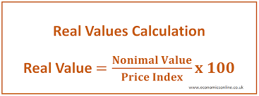 <p>Nominal Value<strong>/</strong>Price Index <strong>x</strong> 100</p>