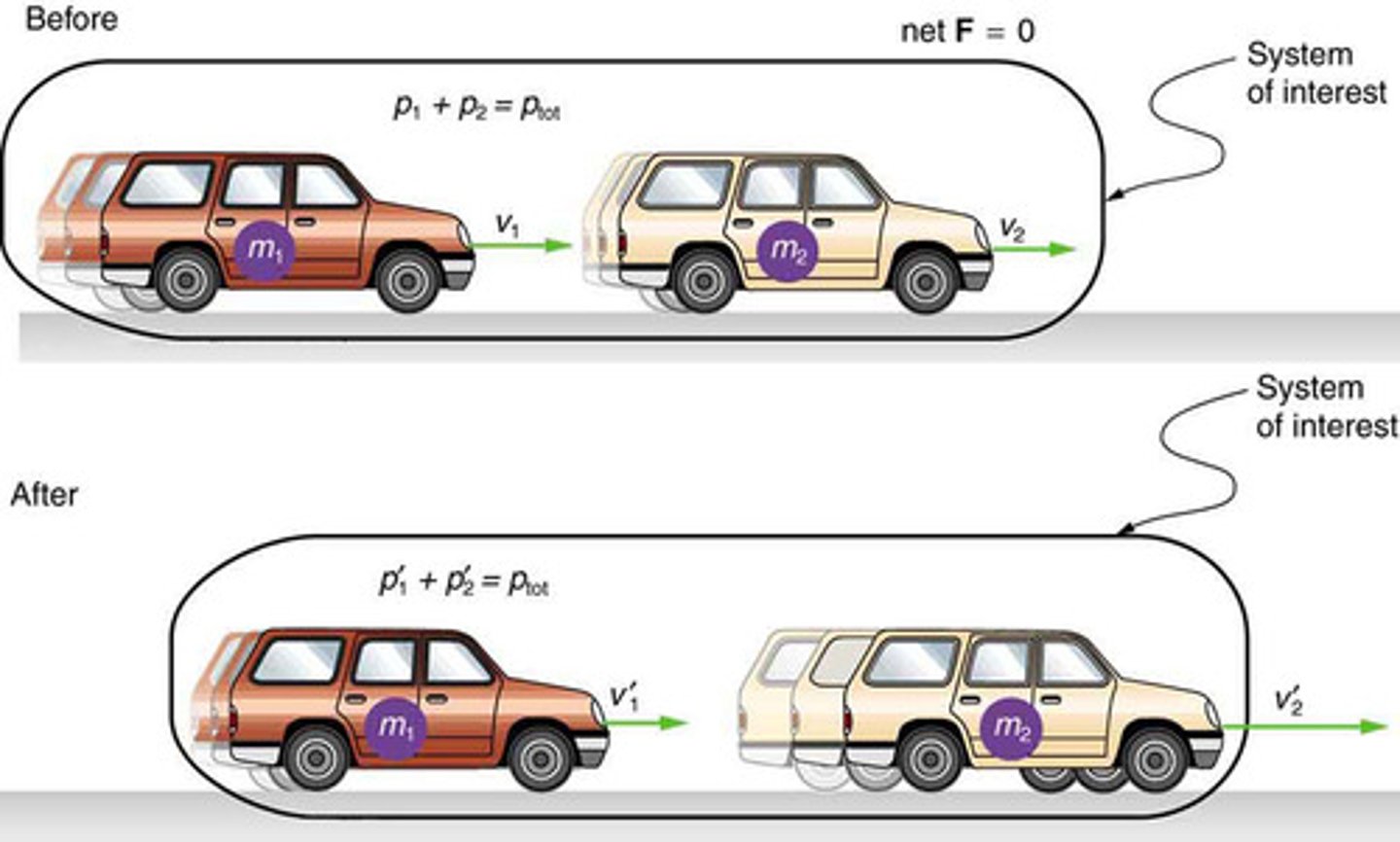 <p>The principle stating that the total momentum of an isolated system remains constant if no external forces act on it.</p>
