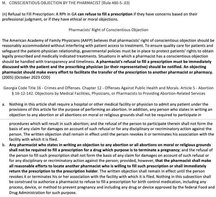 <p><strong>ALL OF THE ABOVE </strong><br>Explain your conscientious objection to the patient <br><br>Transfer the prescription to another pharmacy that you've identified and transfer the prescription <br><br>Provide your conscientious objection in writing to your employer in advance ( if possible) <br><br>If another pharmacist is on duty, ask the other pharmacist if they are willing to fill the prescription</p>