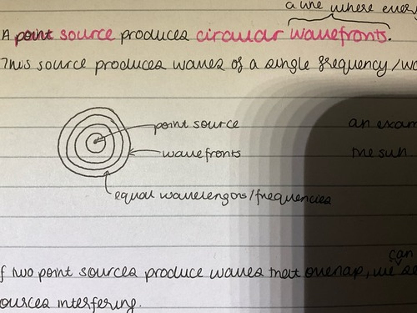 <p>a point that produces circular wavefronts</p><p>e.g. the sun</p>