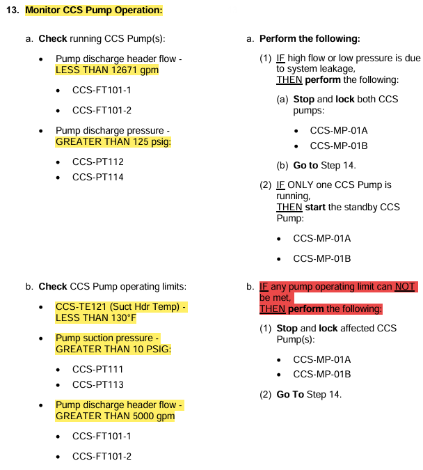 <p>Suction Header Temperature <130°F<br>Suction Pressure >10psig<br>Discharge Header Flow >5,000gpm</p>