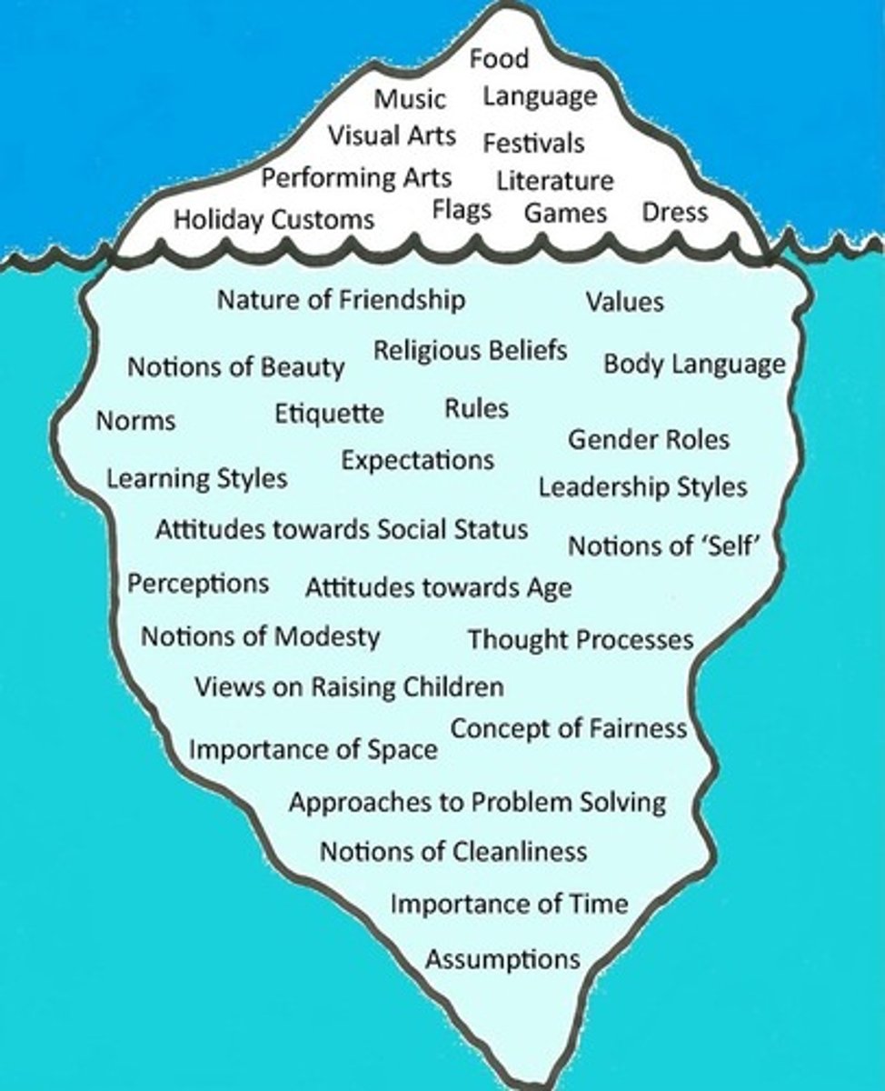 <p>Only 10% of culture is immediatelyvisible and observable. The majority is beneath the surface</p>