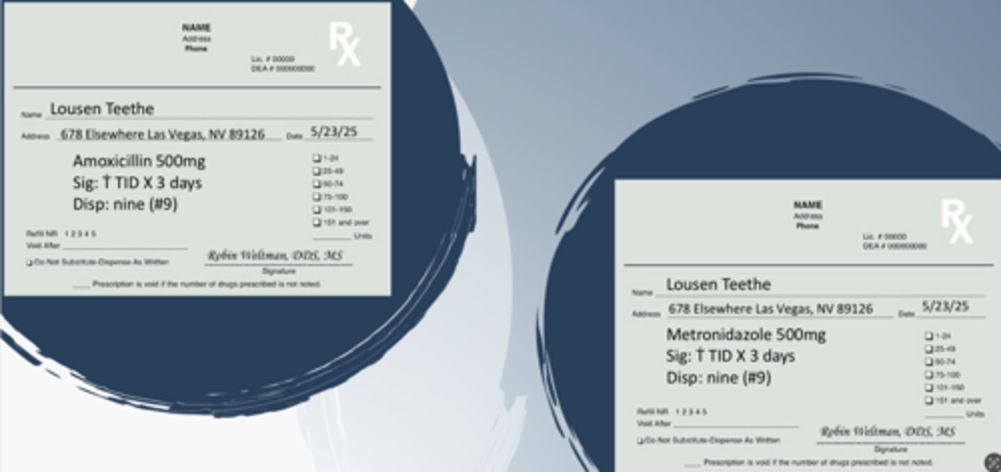 <p>amoxicillin and metronidazole (500mg) each for 3 days</p>