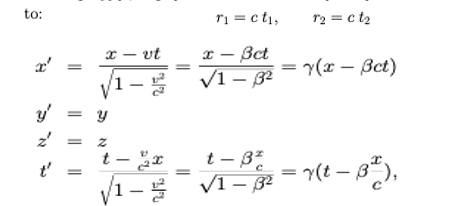 przekształcenie liniowe przestrzeni Minkowskiego umożliwiające obliczenie wielkości fizycznych w poruszającym się układzie odniesienia, jeśli wielkości te znane są w danym układzie.