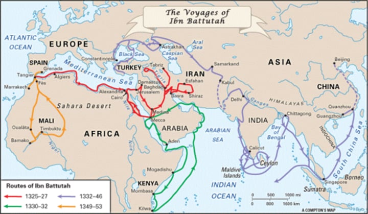 <p>(1304-1369) Morrocan Muslim scholar, the most widely traveled individual of his time. He wrote a detailed account of his visits to Islamic lands from China to Spain and the western Sudan. His writings gave a glimpse into the world of that time period.</p>