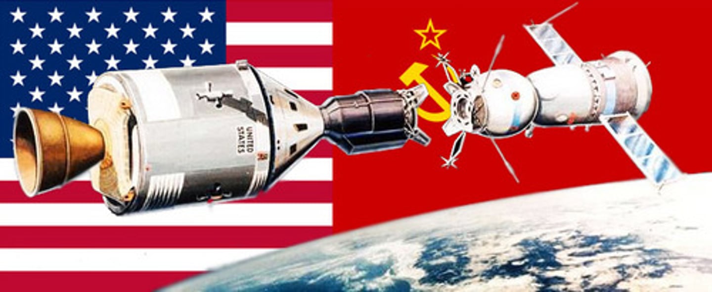 <p>the competition between the USSR and the USA regarding achievements in the field of space exploration.</p>