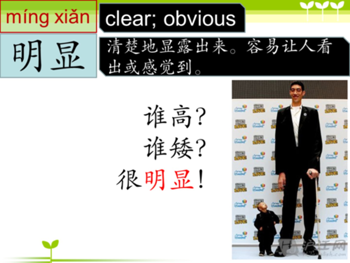 <p>míngxiǎn - rõ ràng，nổi bật</p>