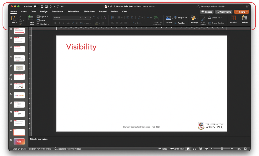 <ul><li><p>make sure core user functions are clearly apparent</p><ul><li><p>this also means they should be discoverable ex: toolbars, floating buttons</p></li></ul></li><li><p>hide secondary user functions</p></li><li><p>visible properties guide users as to what to do next</p></li></ul><p></p>