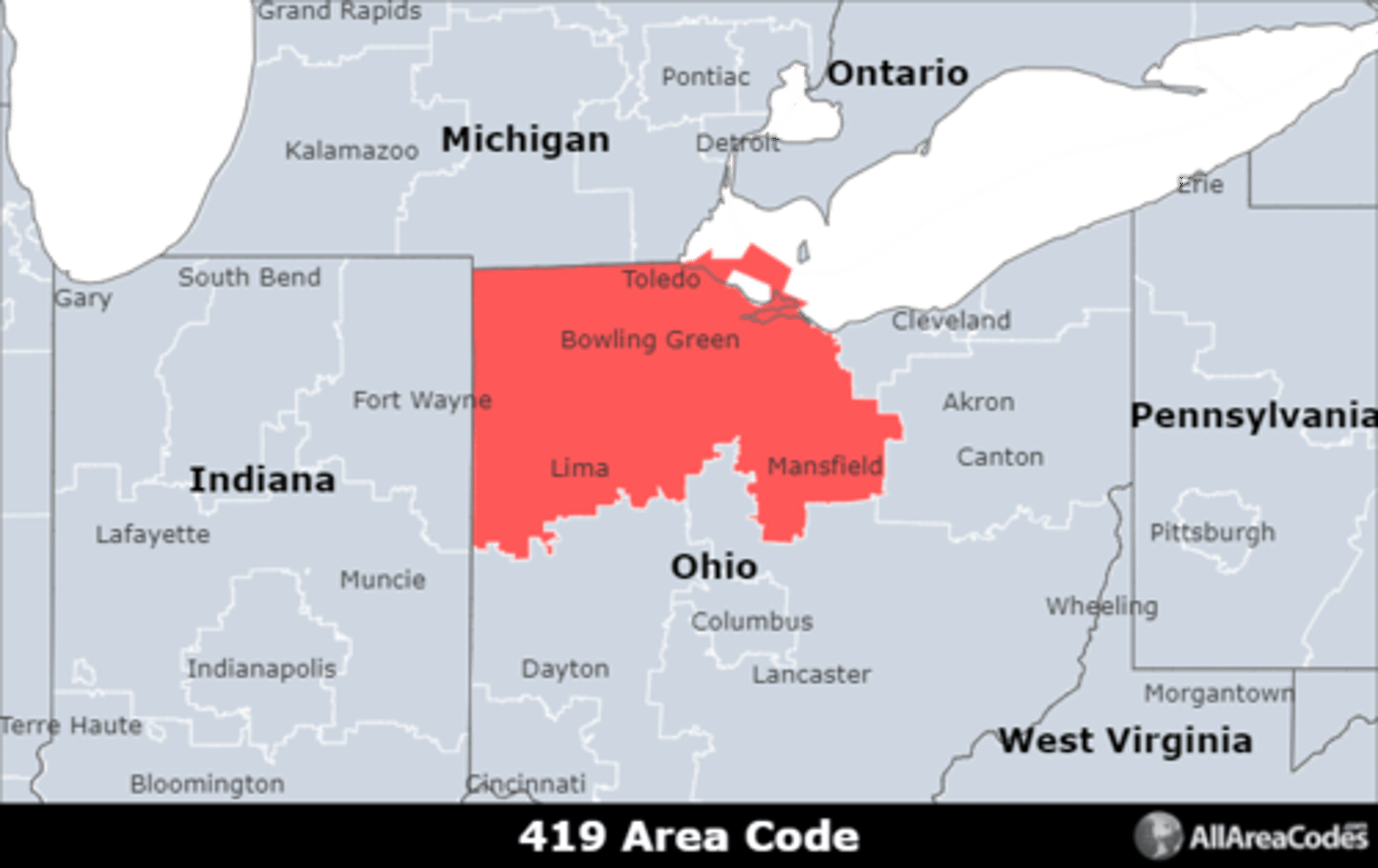 <p>Area code 419 is located in northwestern Ohio and covers Toledo, Mansfield, and Findlay. It has a single overlay (567) that serves the same area.</p>