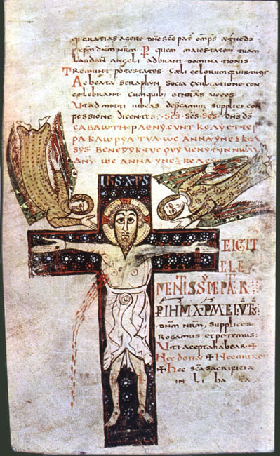 Crucifixtion *Te Igitur* from the Gellone Sacramentary, Merovingian France, c. 790  