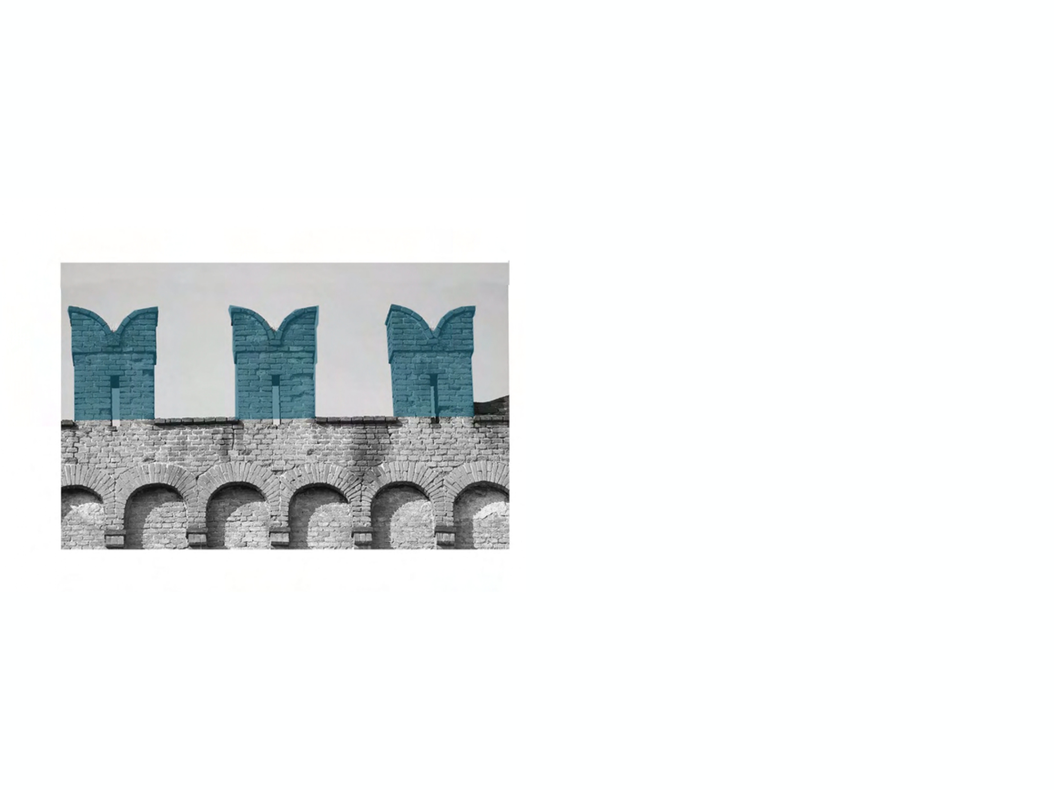 <p>A parapet with alternating indentations or</p><p>embrasures and raised portions or merlons</p>